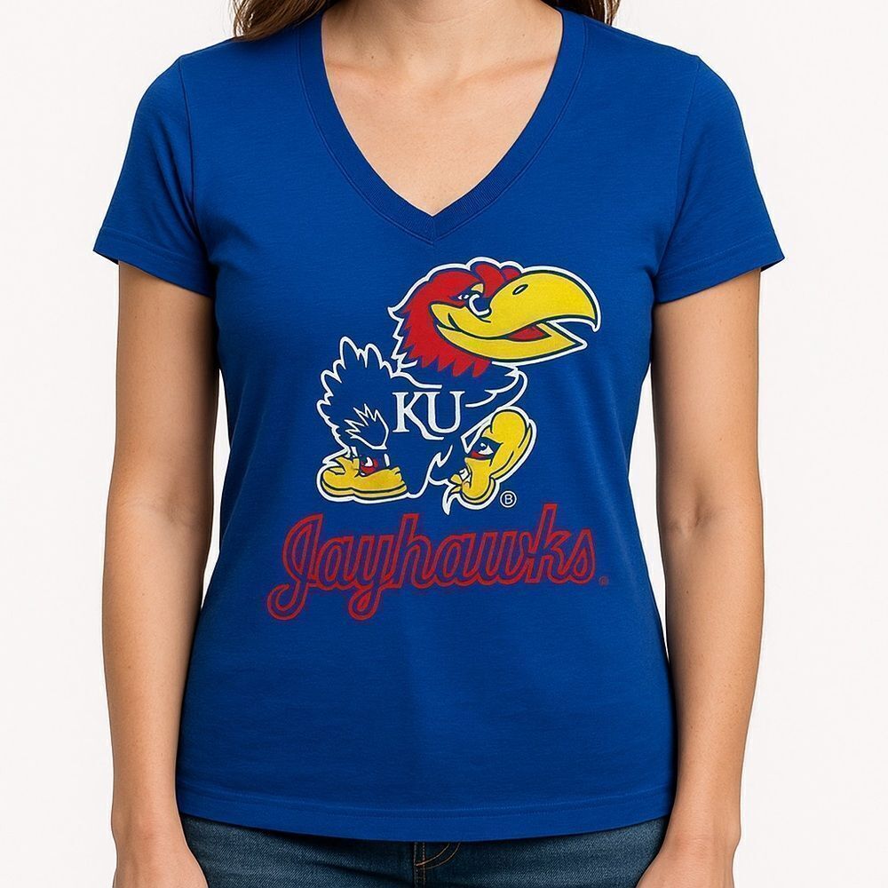 Colosseum Athletics V Neck Tee Shirt Women’s Sz Medium KU Jayhawks
